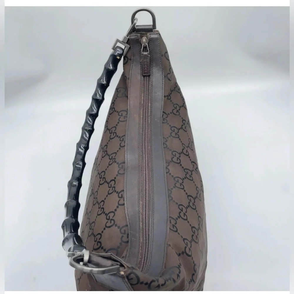 Authentic Gucci GG Bamboo Nylon Leather Brown Shoulder Bag